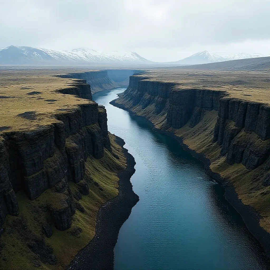 Aerial Basalt Riverscape of Iceland