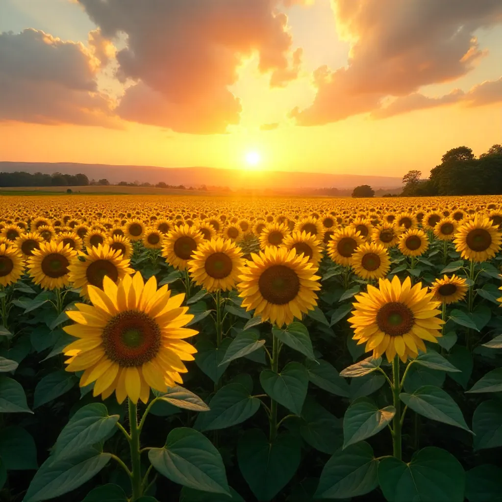 Sunflowers at Golden Summer Sunset