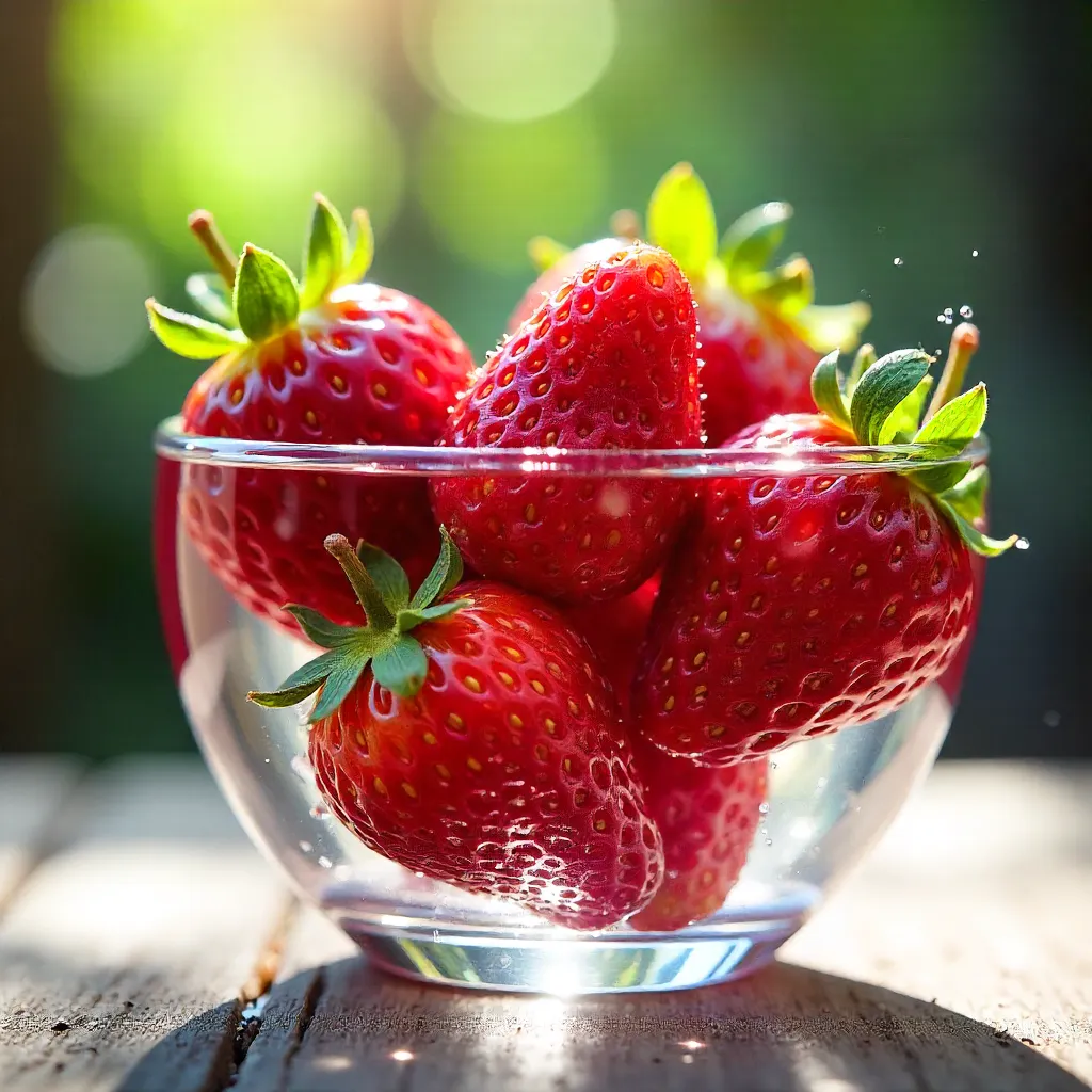Submerged Fresh Strawberries in Crystal Water