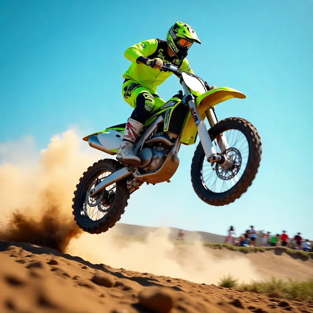 Motocross Rider: High-Flying Stunt Under Clear Skies