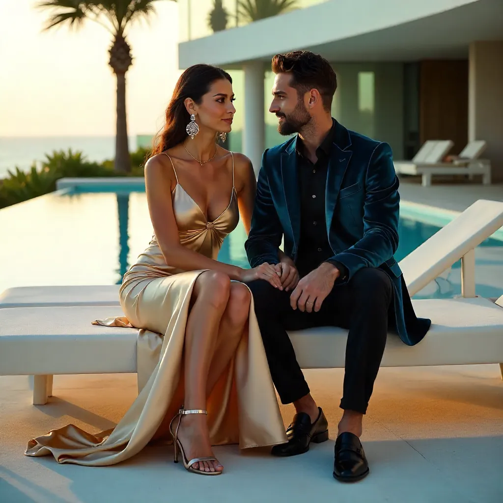 Chic Poolside Couple: Modern Fashion