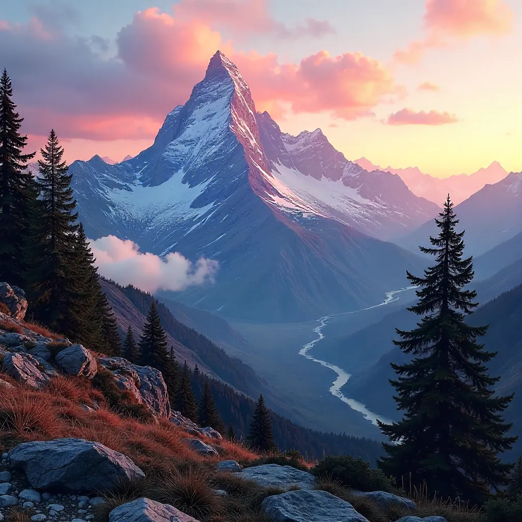 Alpenglow Sunrise Over Majestic Peak