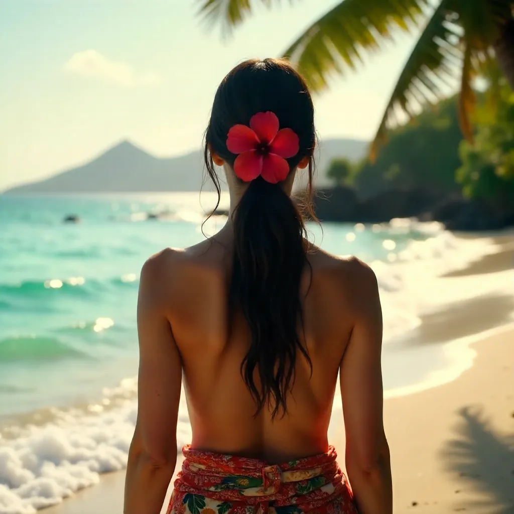 Back View in Bali: Hibiscus Hair Adornment