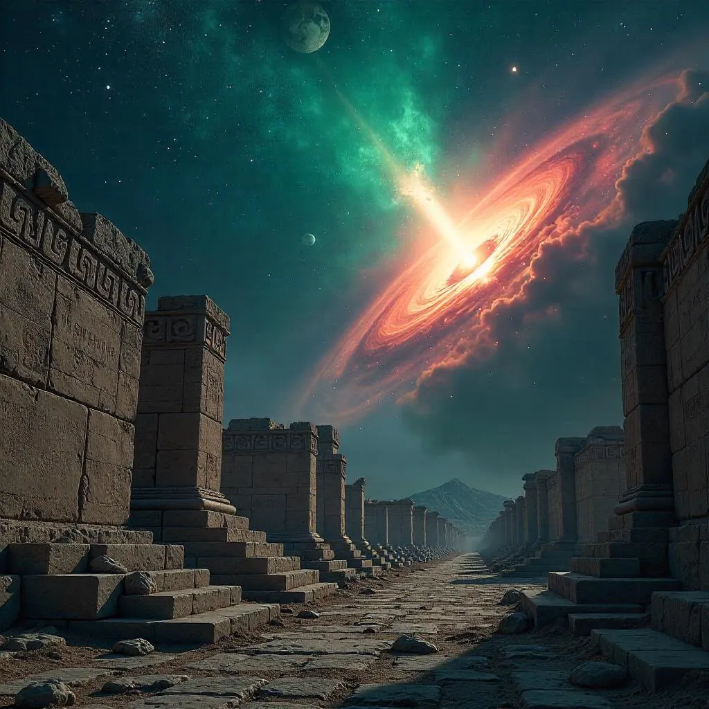 Photorealistic Supernova Over Ancient Ruins