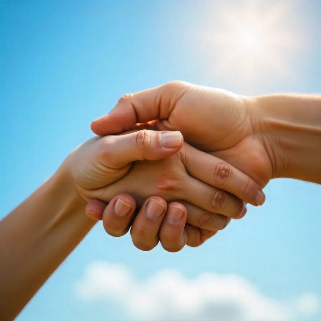 Two Hands Held in Love Against a Clear Sky