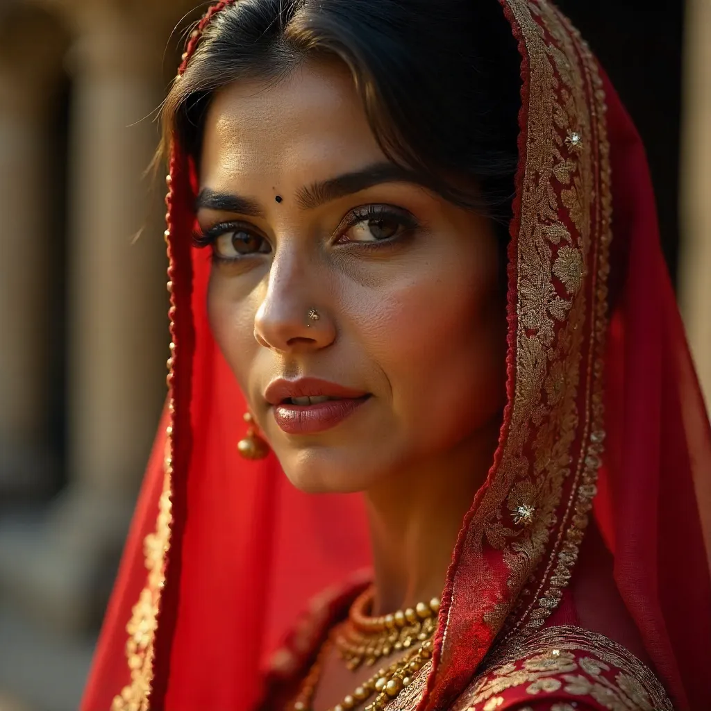 Portrait of a South Asian Woman in a Red Dupatta