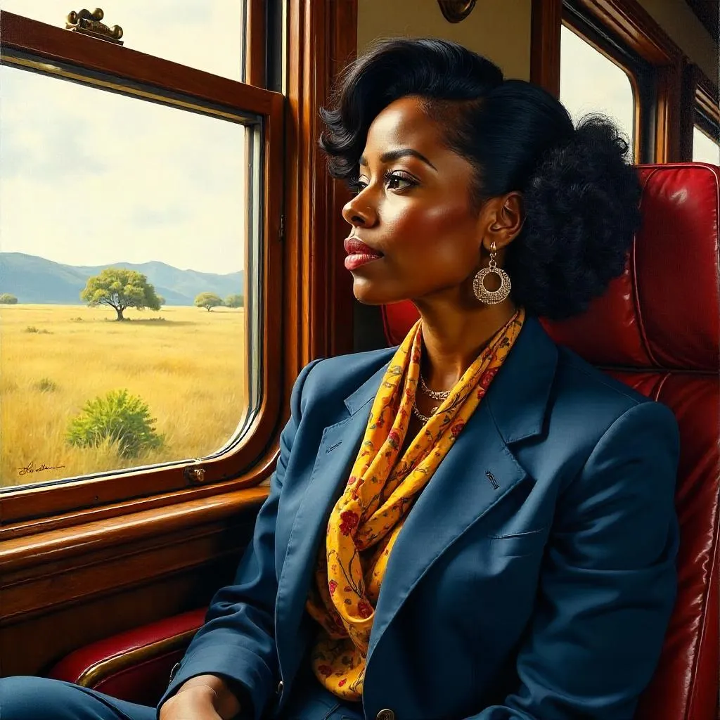 Confident Black Woman in an Oil Train Portrait