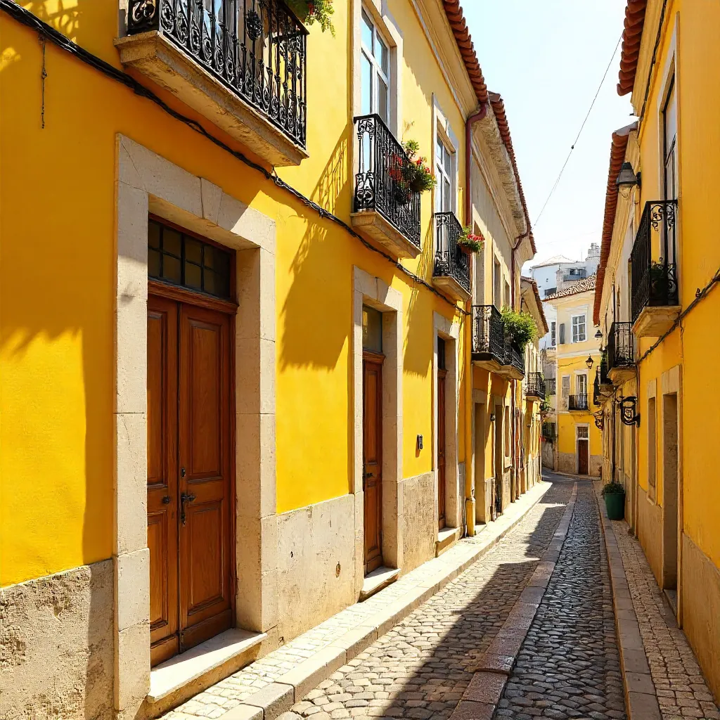 Sunlit Yellow Facade in Lisbon's Historic Alfama