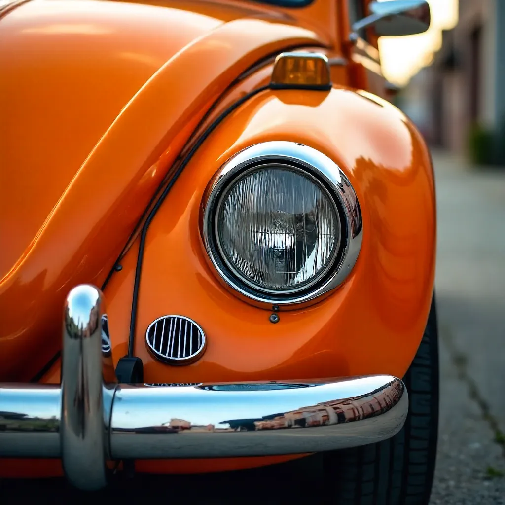 Vibrant Orange Beetle Close-Up: Headlight & Bumper Details