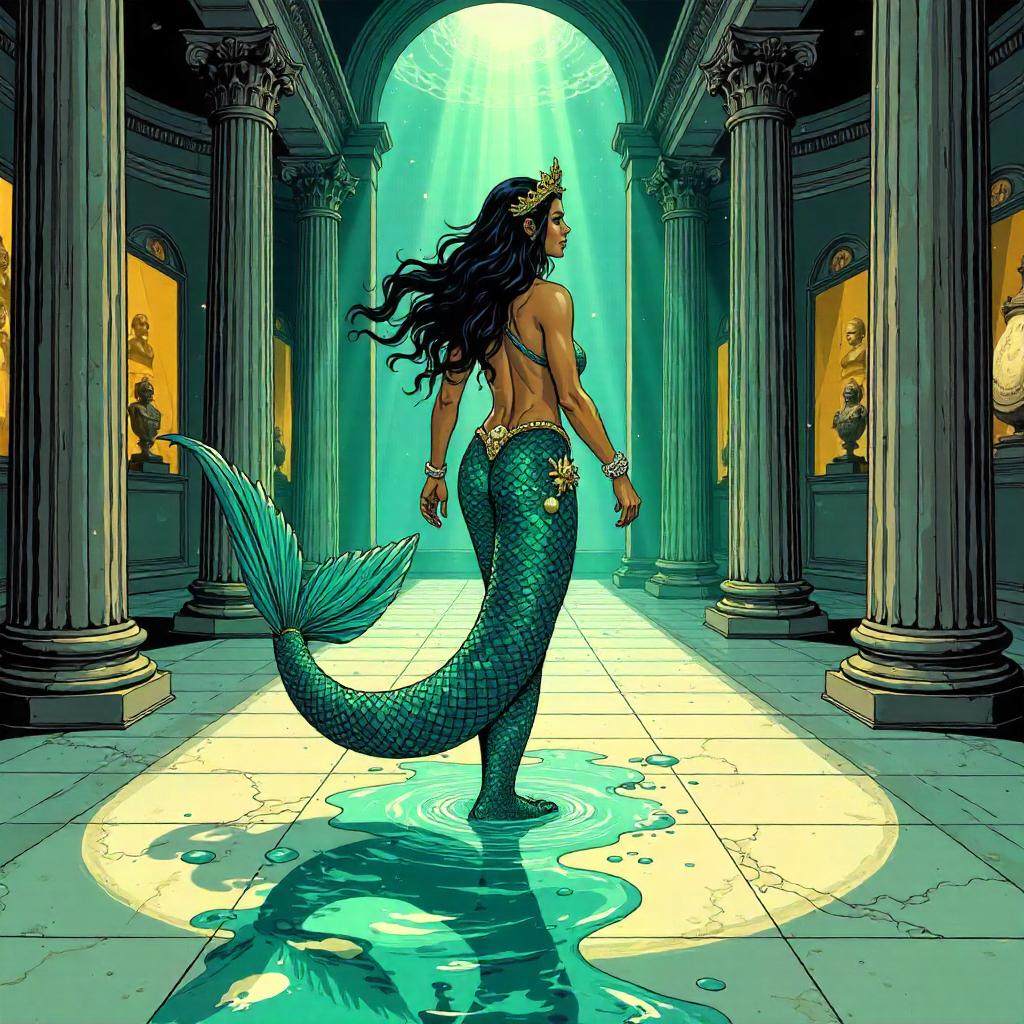 Comic Siren Awakens in a Grand Museum Hall