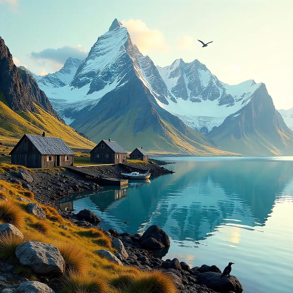 Grytviken Harbor under South Georgia Mountains