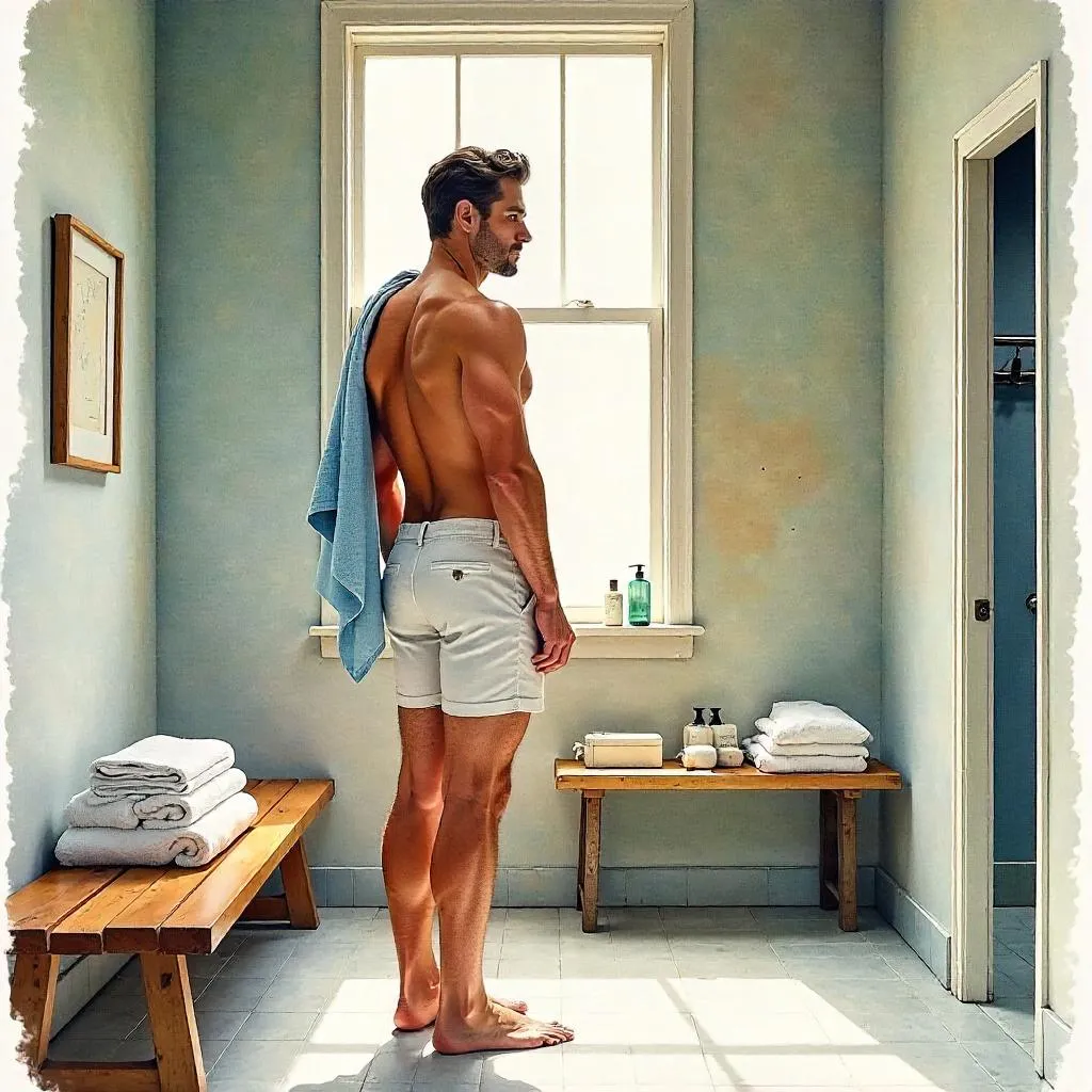 Elegant White Man in a Watercolor Locker Room