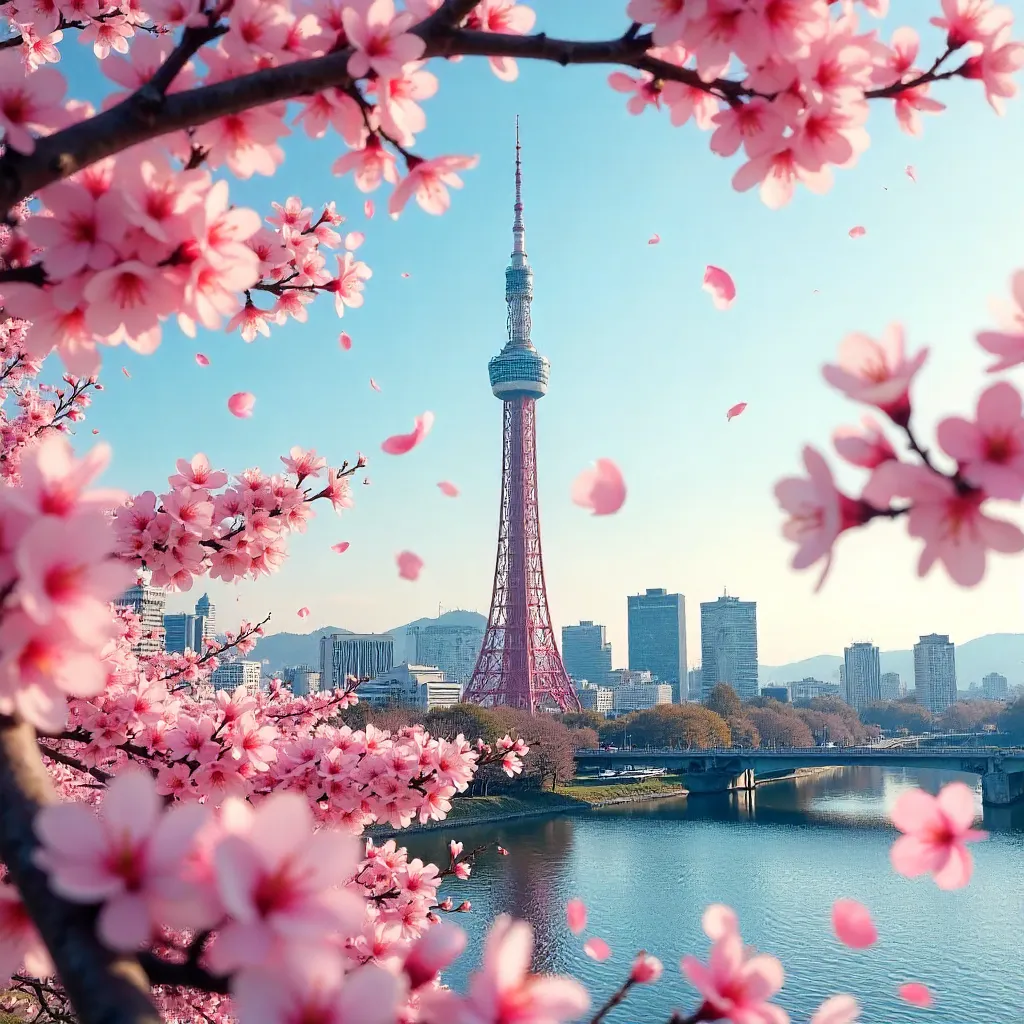 Vibrant Skytree Amid Sakura in Sumida, Tokyo