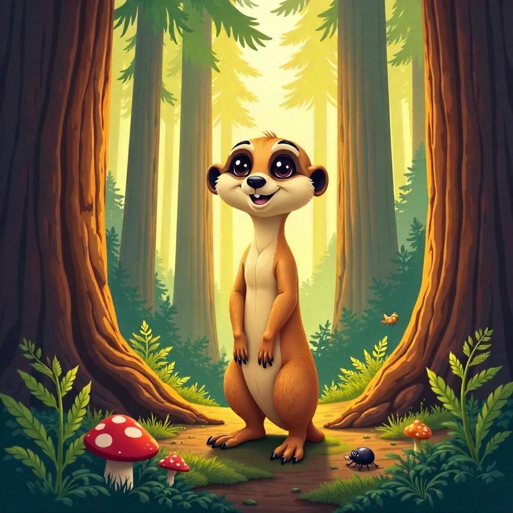 Meerkat Cartoon Adventure in Redwood Forest