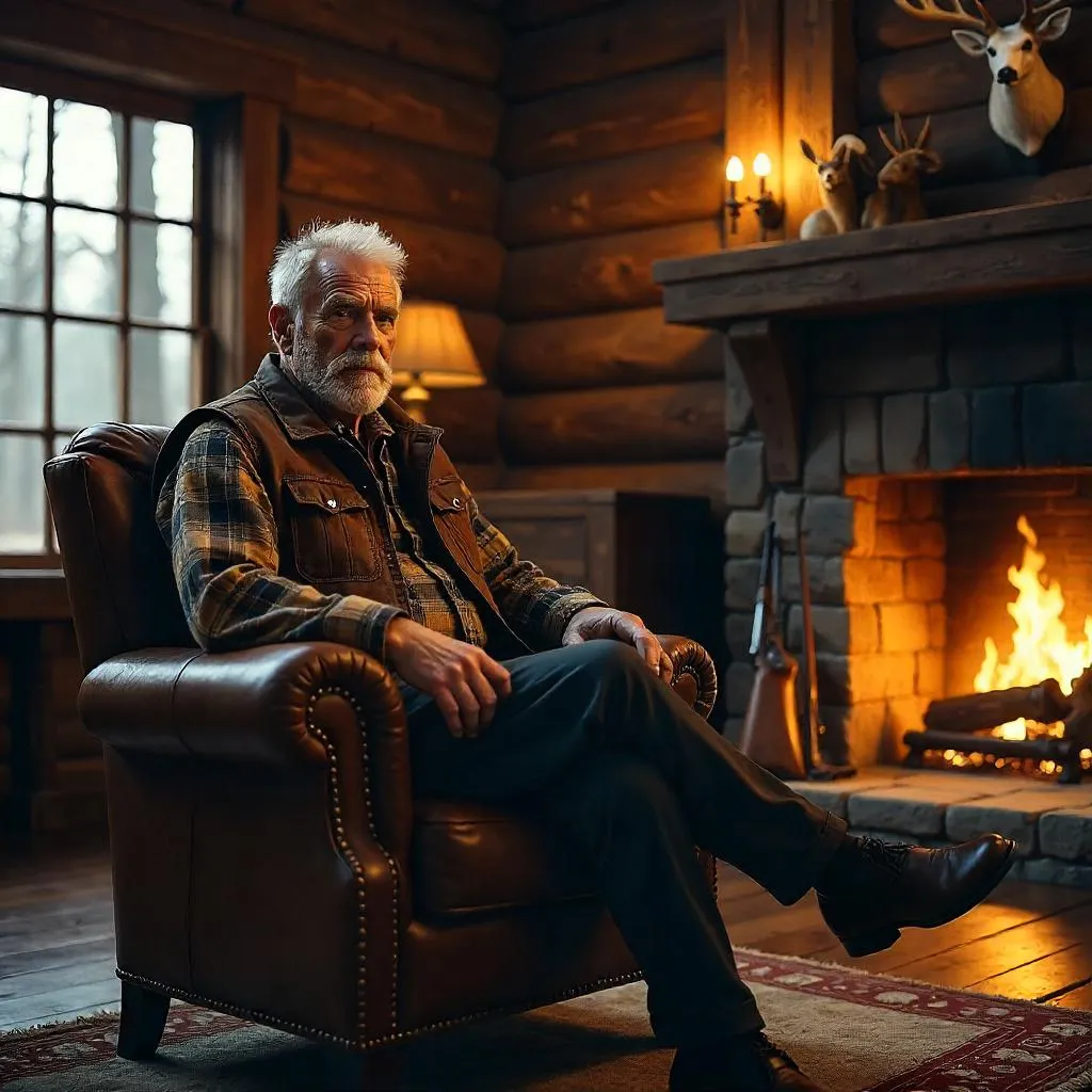 Handsome White Man in a Cozy Hunting Lodge