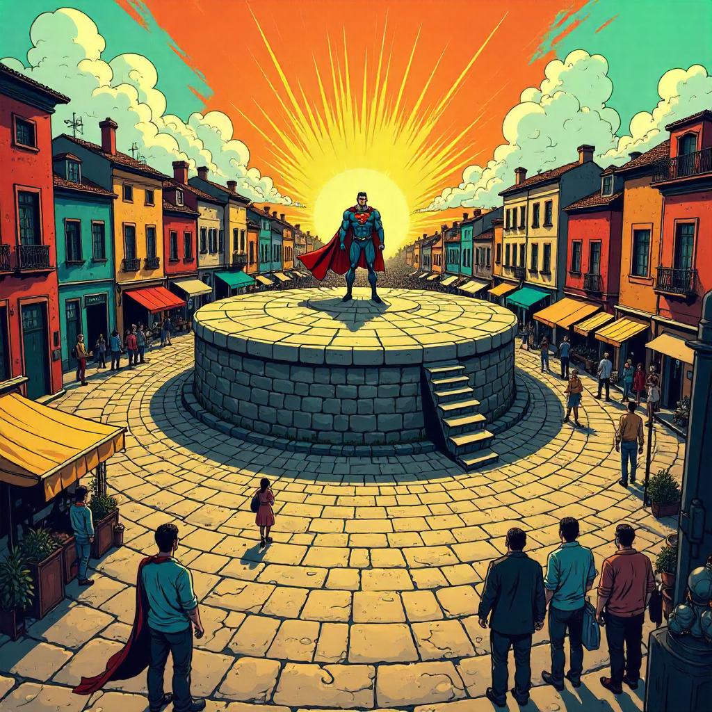 Plateau in the Town Square – Comic Panel Scene