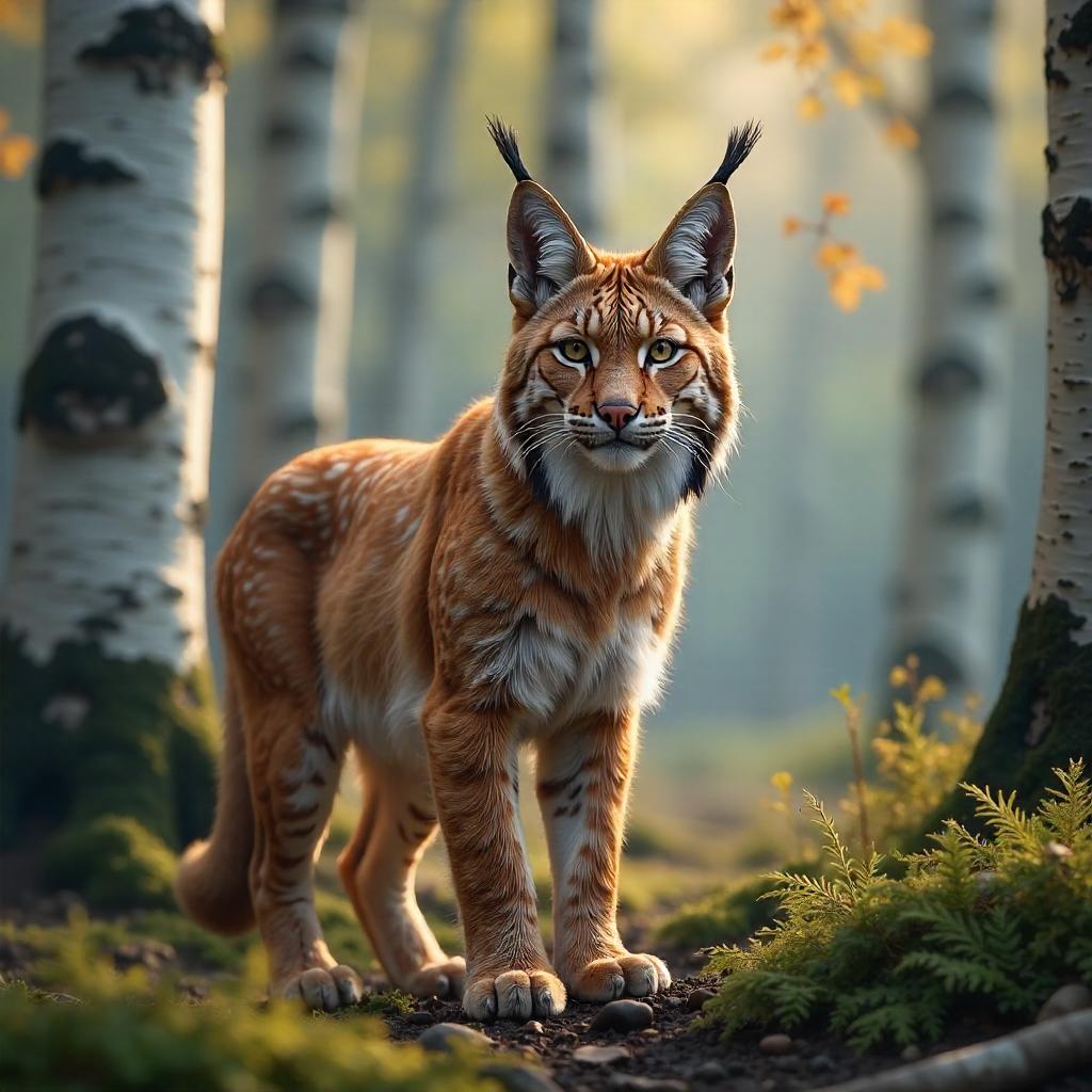 Lynx in a Birch Forest, Photorealistic Scene