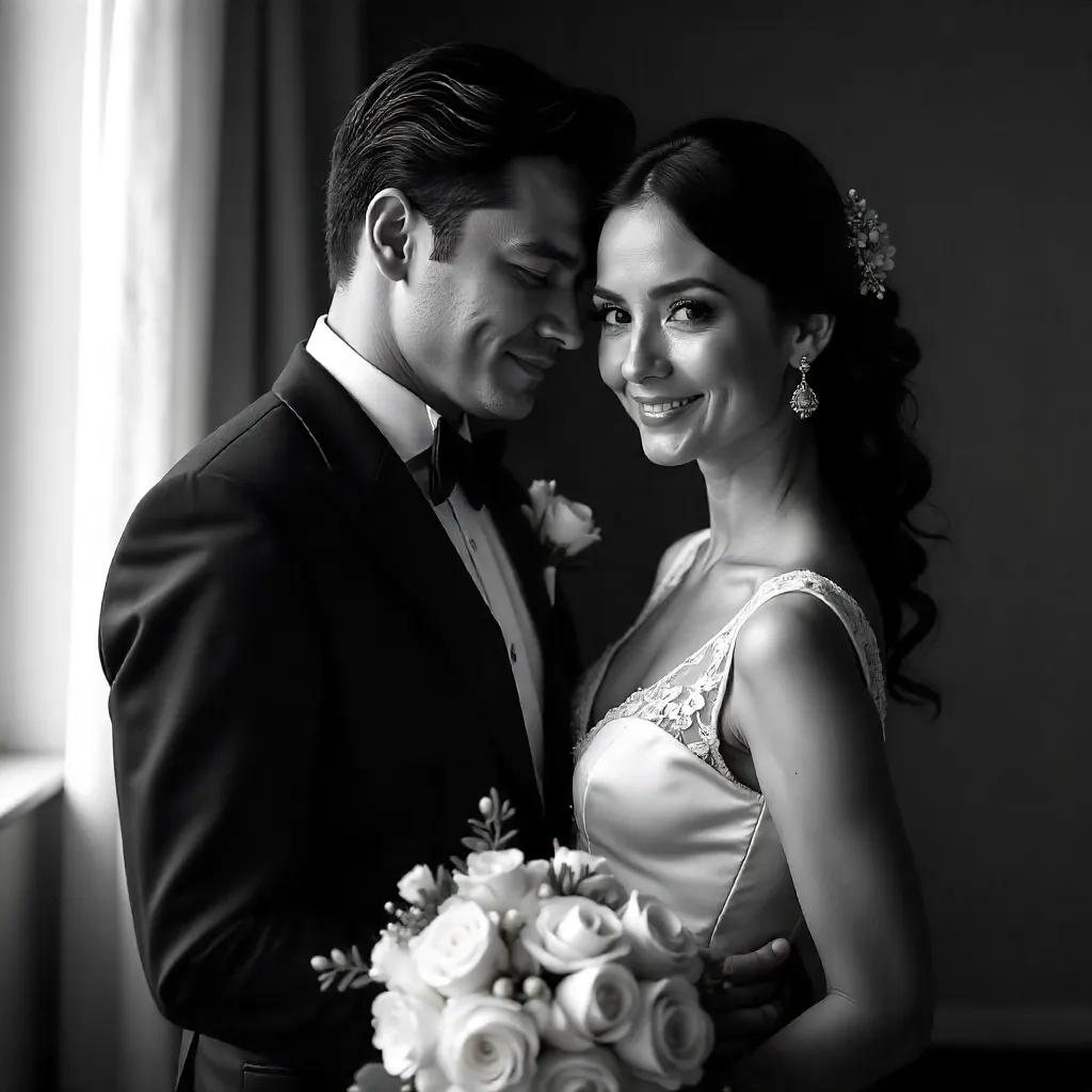 Timeless Black and White Wedding Portrait