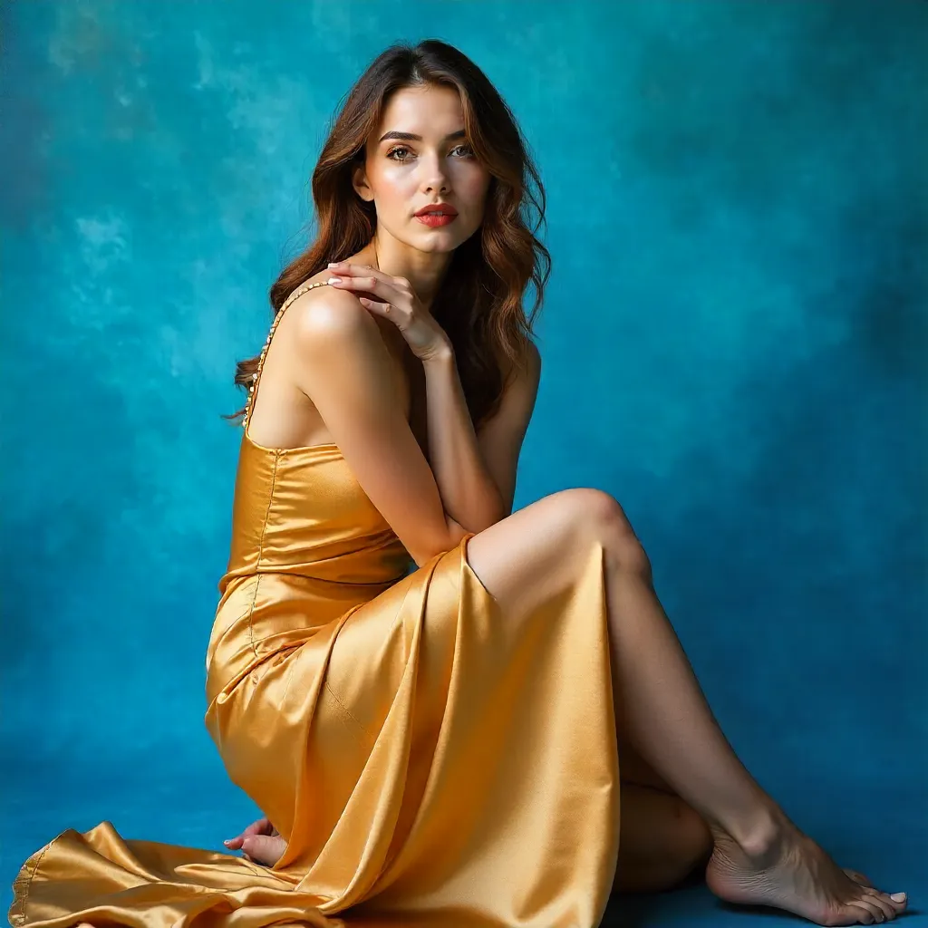 Graceful Woman on a Vibrant Blue Backdrop