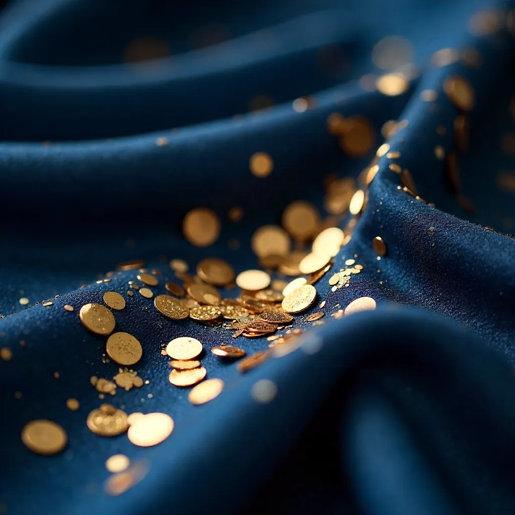 Shimmering Gold Sequins on Midnight Blue Satin