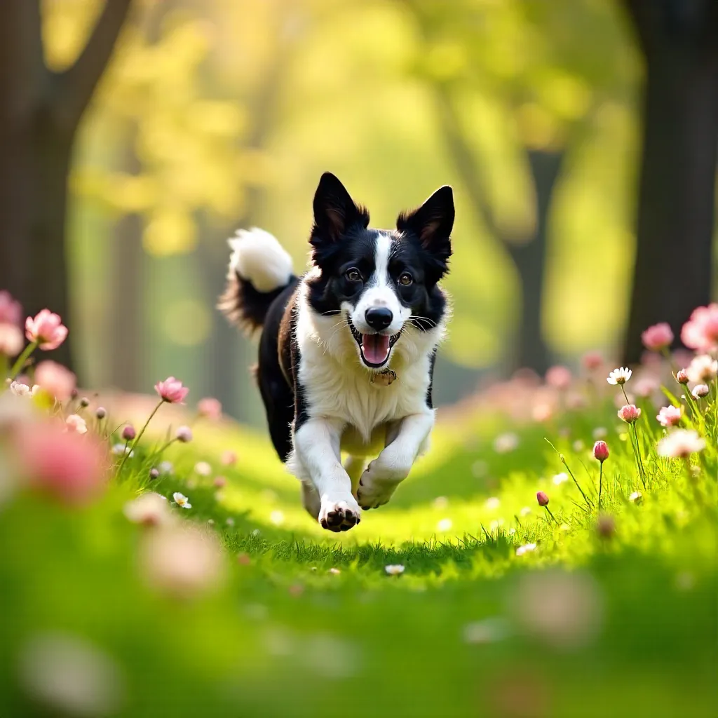 Sunlit Spring Fetch with a Border Collie