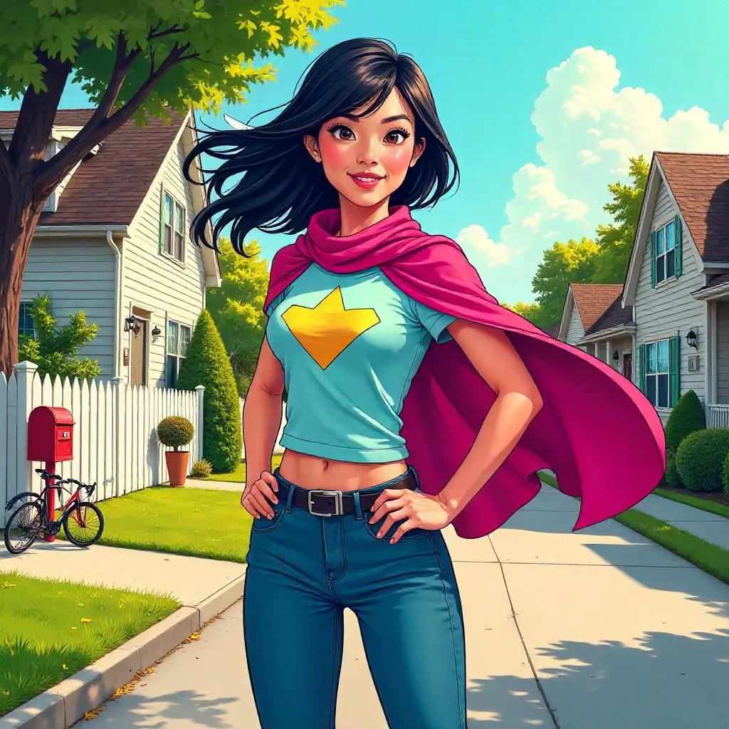 Suburban Superheroine: Asian Girl in Comic Style