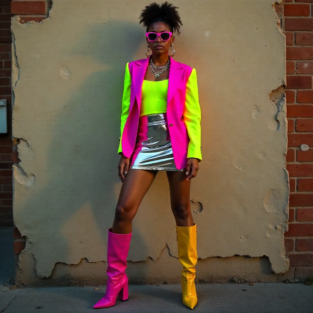 Vibrant Street-Style Pose Against Textured Wall