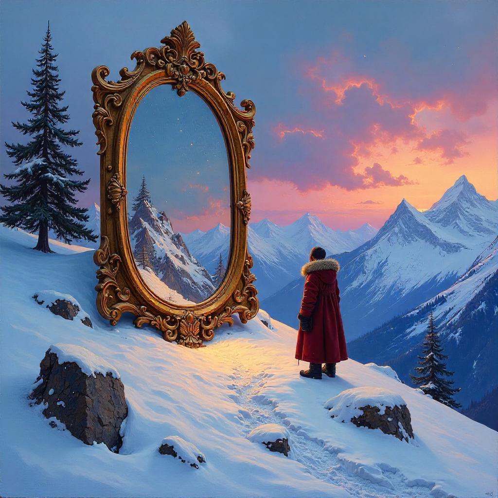 Magic Mirror on a Snowy Alpine Summit