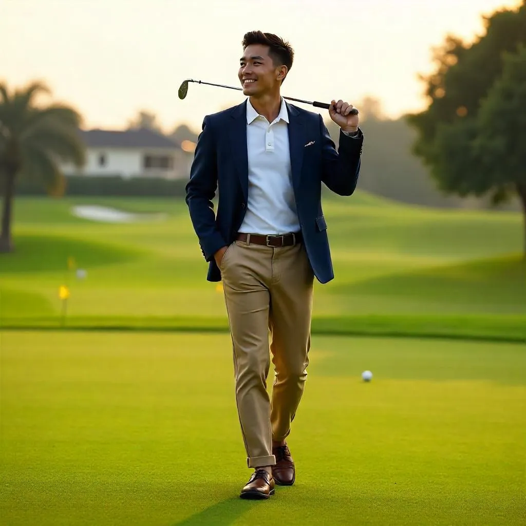 Stylish Asian Man on a Golf Course
