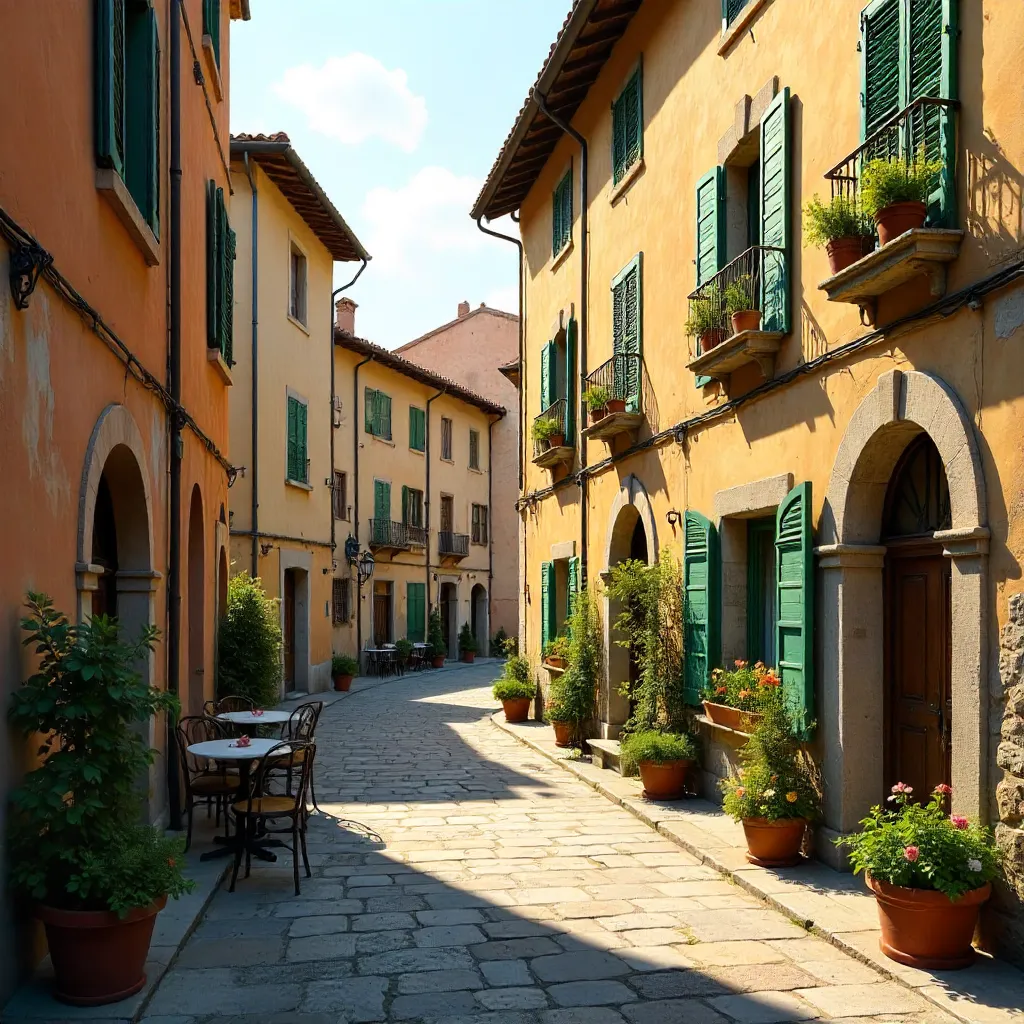Quaint Siena Street with Green Shutters