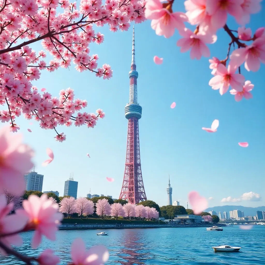 Skytree Framed by Sakura Over Sumida, Tokyo