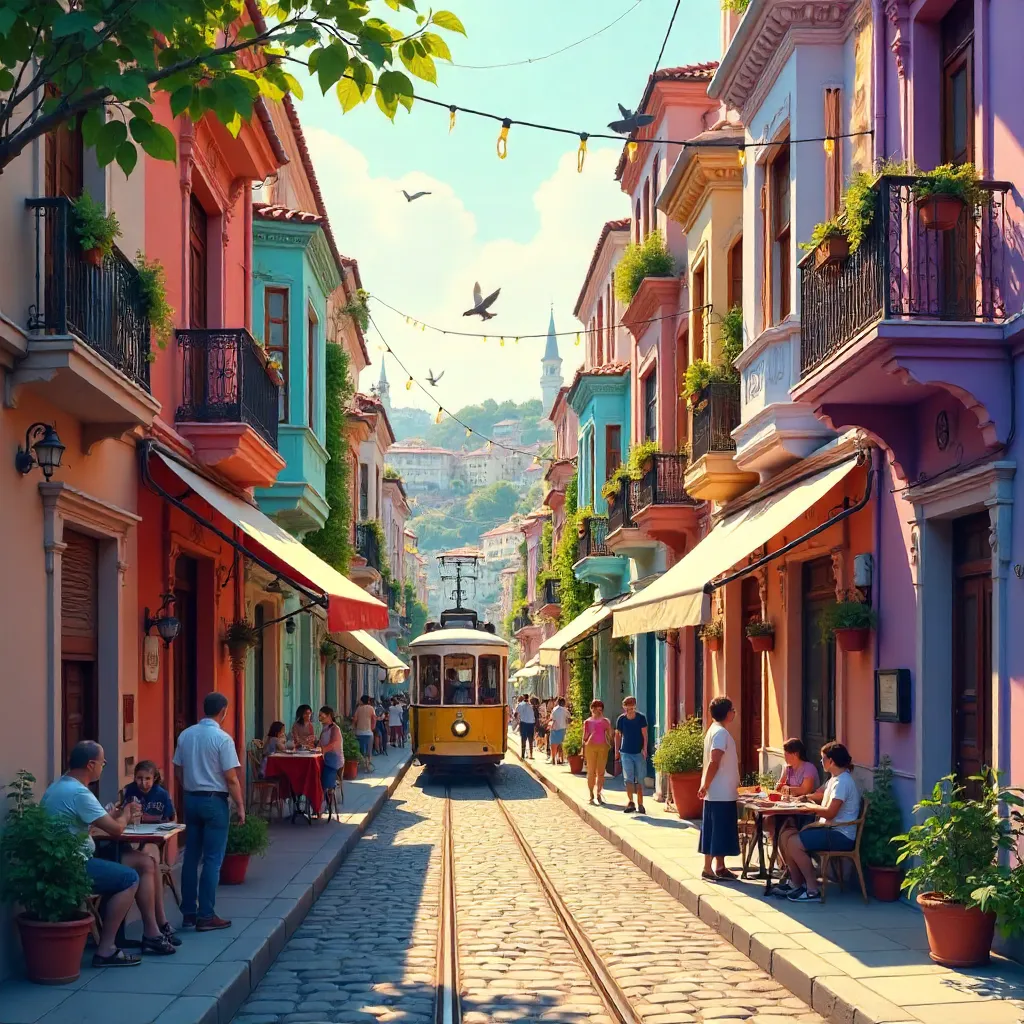 Pastel Facades of Balat: Lively İstanbul Street Scene