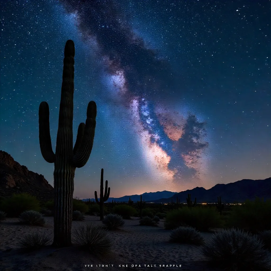 Milky Way over Saguaro Silhouettes in Tucson