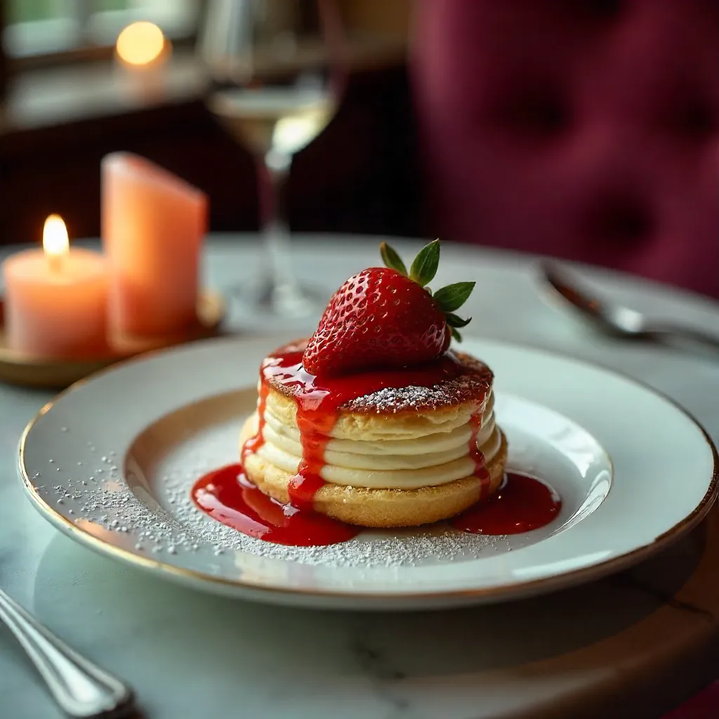 Elegant French Dessert with Fresh Strawberries in Chic Restaurant