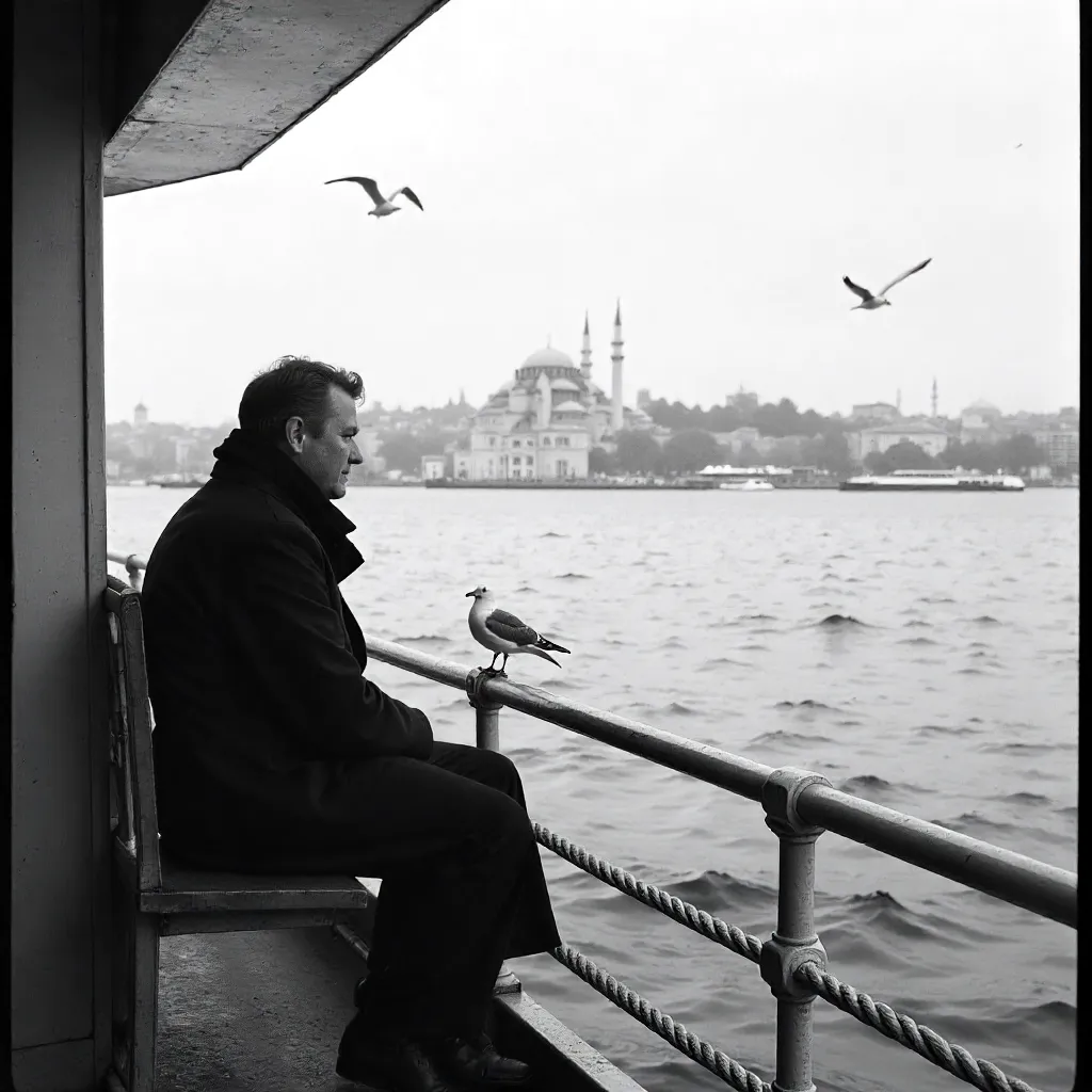 Solitary Passenger on a Bosphorus Ferry in B&W