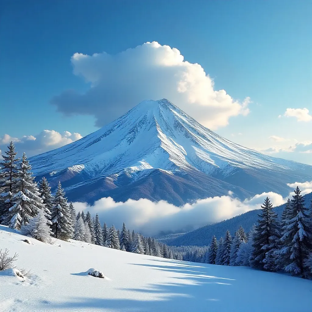 Majestic Mt. Yotei: Snow, Clouds, Blue Sky