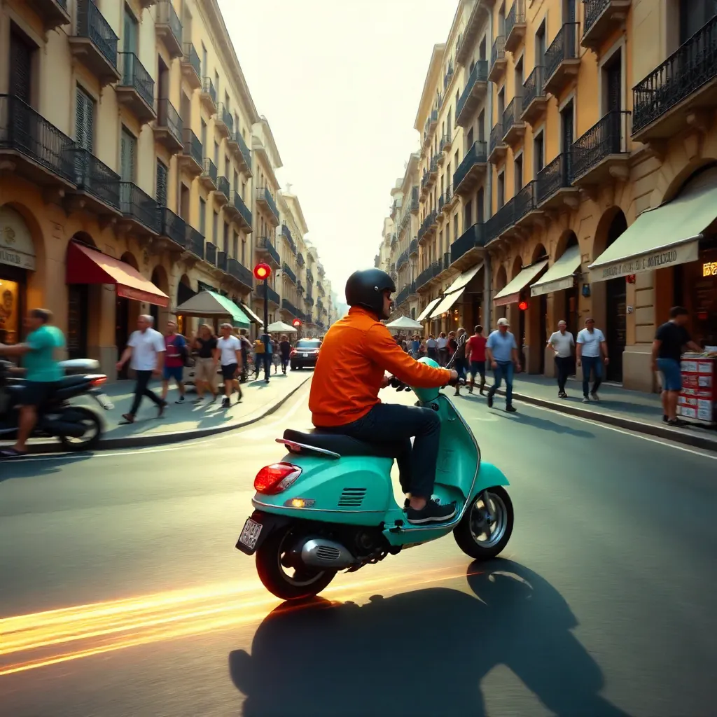 Motion-Blur Scooter Dash Through Gaudí Barcelona