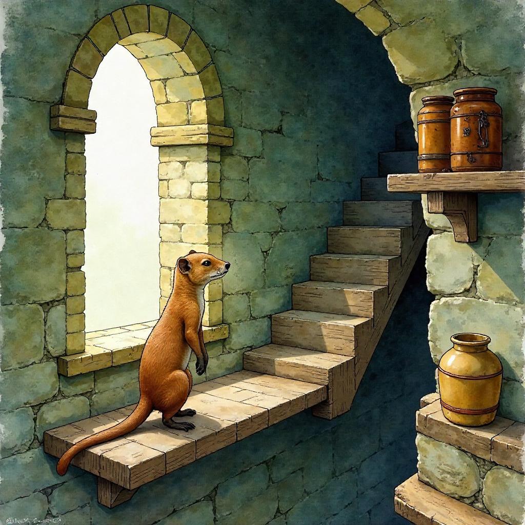 Mongoose in a Tower: Watercolor Scene