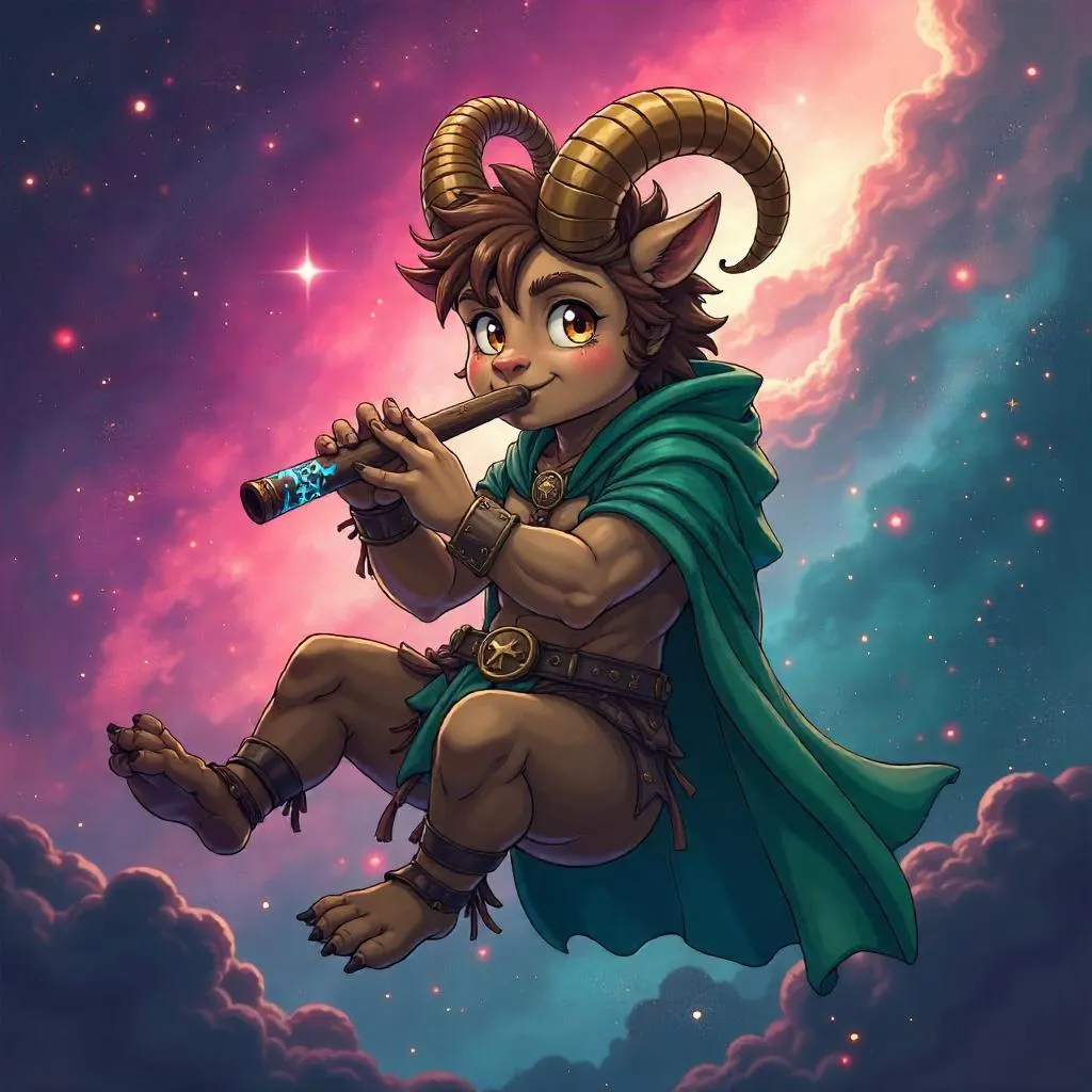 Satyr in Neon Nebula - Anime Style