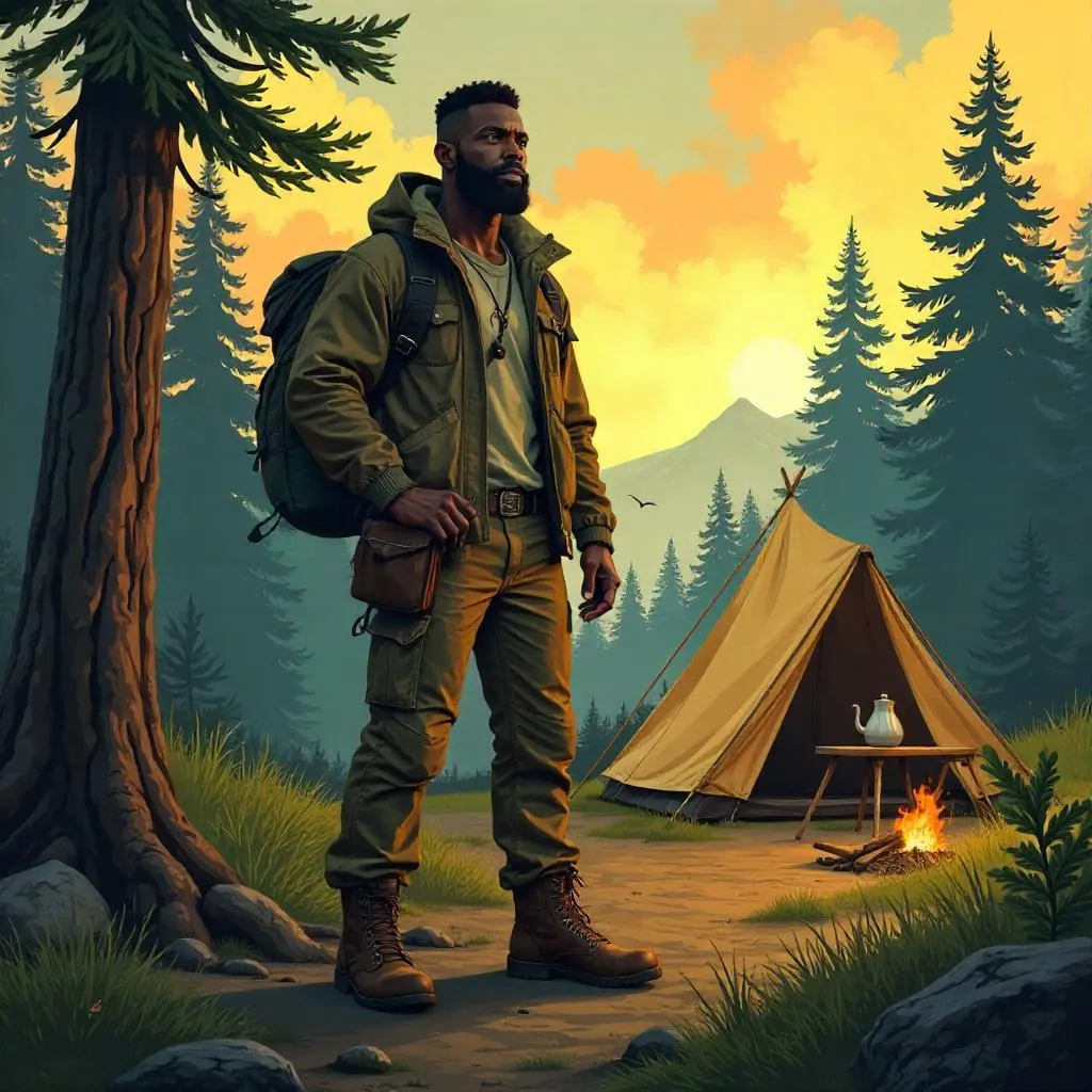 Confident Black Man at a Camping Site — Concept Art