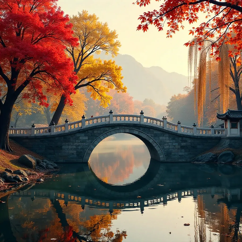Autumn Light over a Traditional Chinese Bridge in Nanjing
