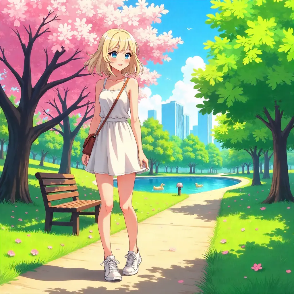 Anime Park Stroll: A Young White Woman