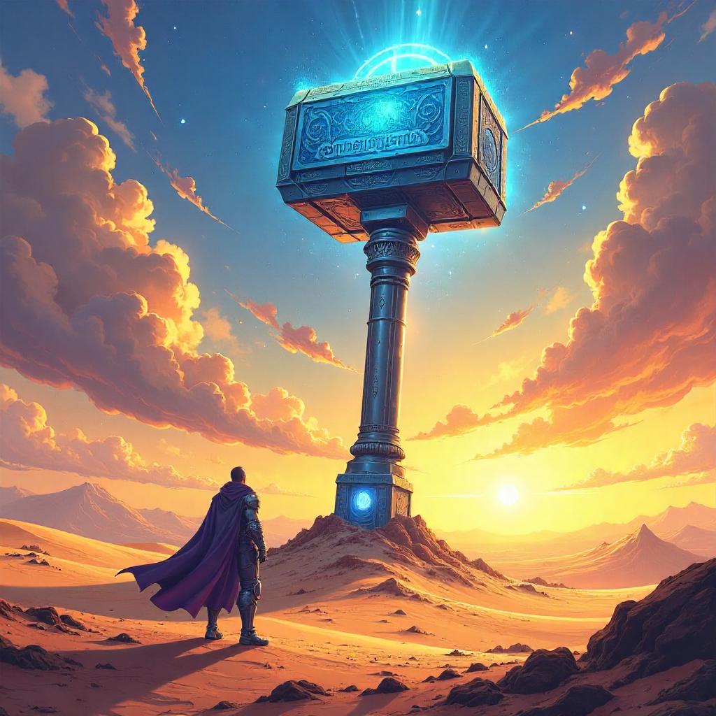 Divine Hammer Rising Over Sand Dunes - Anime Epic