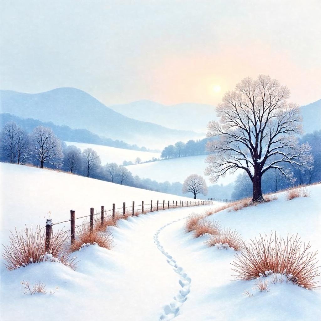 Morning Mist Over Snow in Watercolor Dream