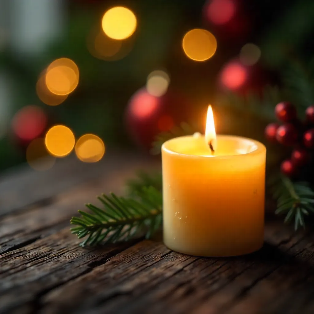 Warm Candlelit Wood with Festive Bokeh