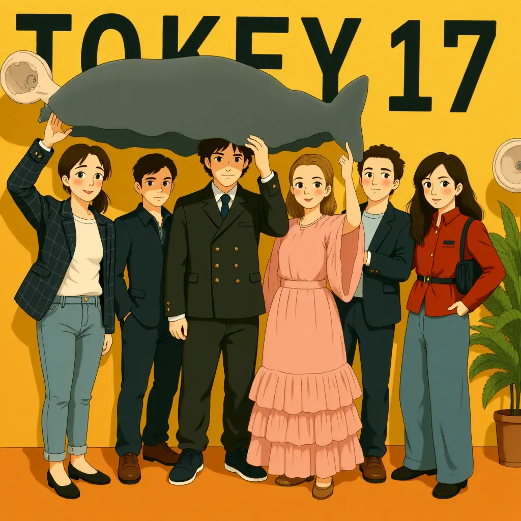 Toni Collette, Bong Joon Ho, Anna Mouglalis, Mark Ruffalo, Steven Yeun, and Anamaria Vartolomei at an event for Mickey 17 (2025) - Ghibli style