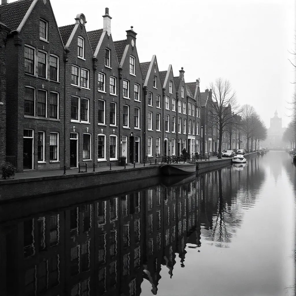 Monochrome Reflections of Amsterdam's Canal Houses