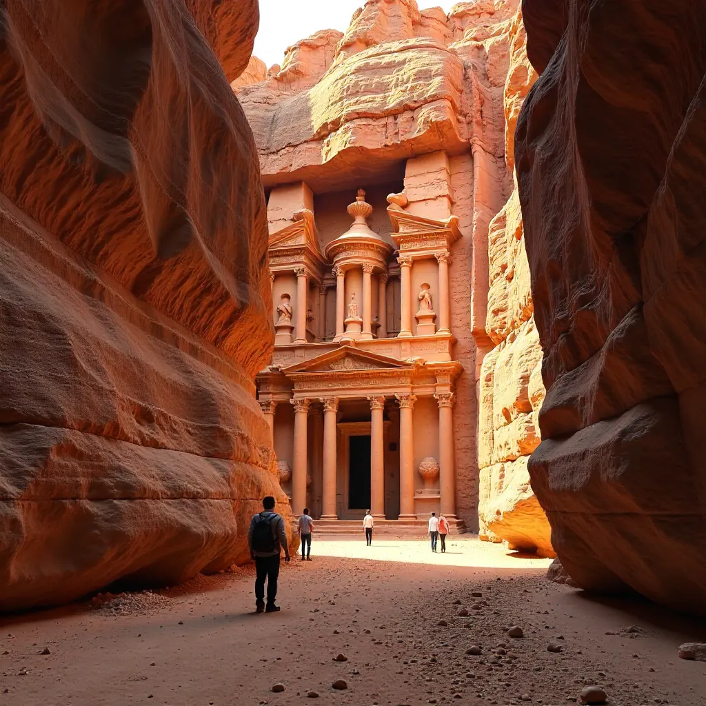 Golden Hour Over Petra Treasury from Al-Siq Canyon