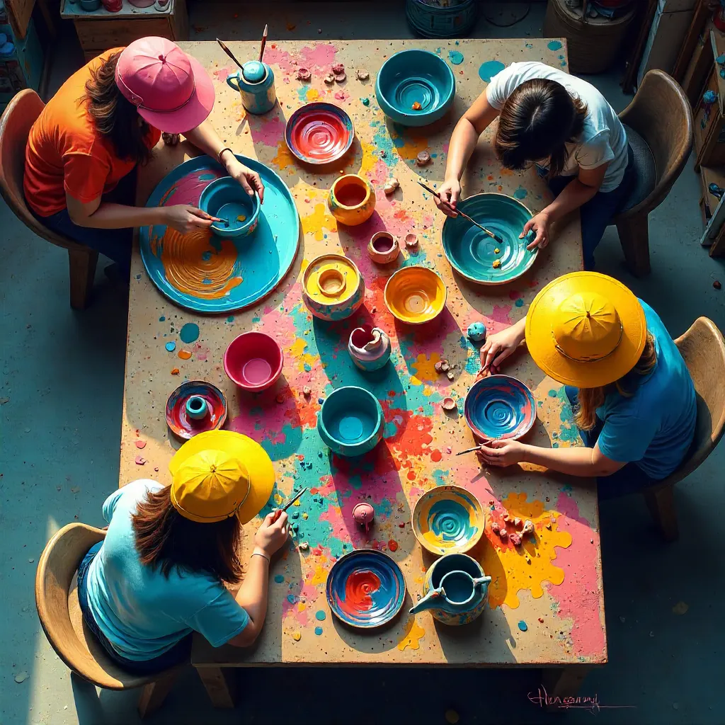 Top-Down Pottery Studio Hats and Abstract Color