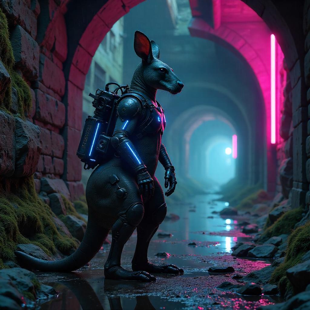 Neon Outlaw Kangaroo in the Cyberpunk Dungeon